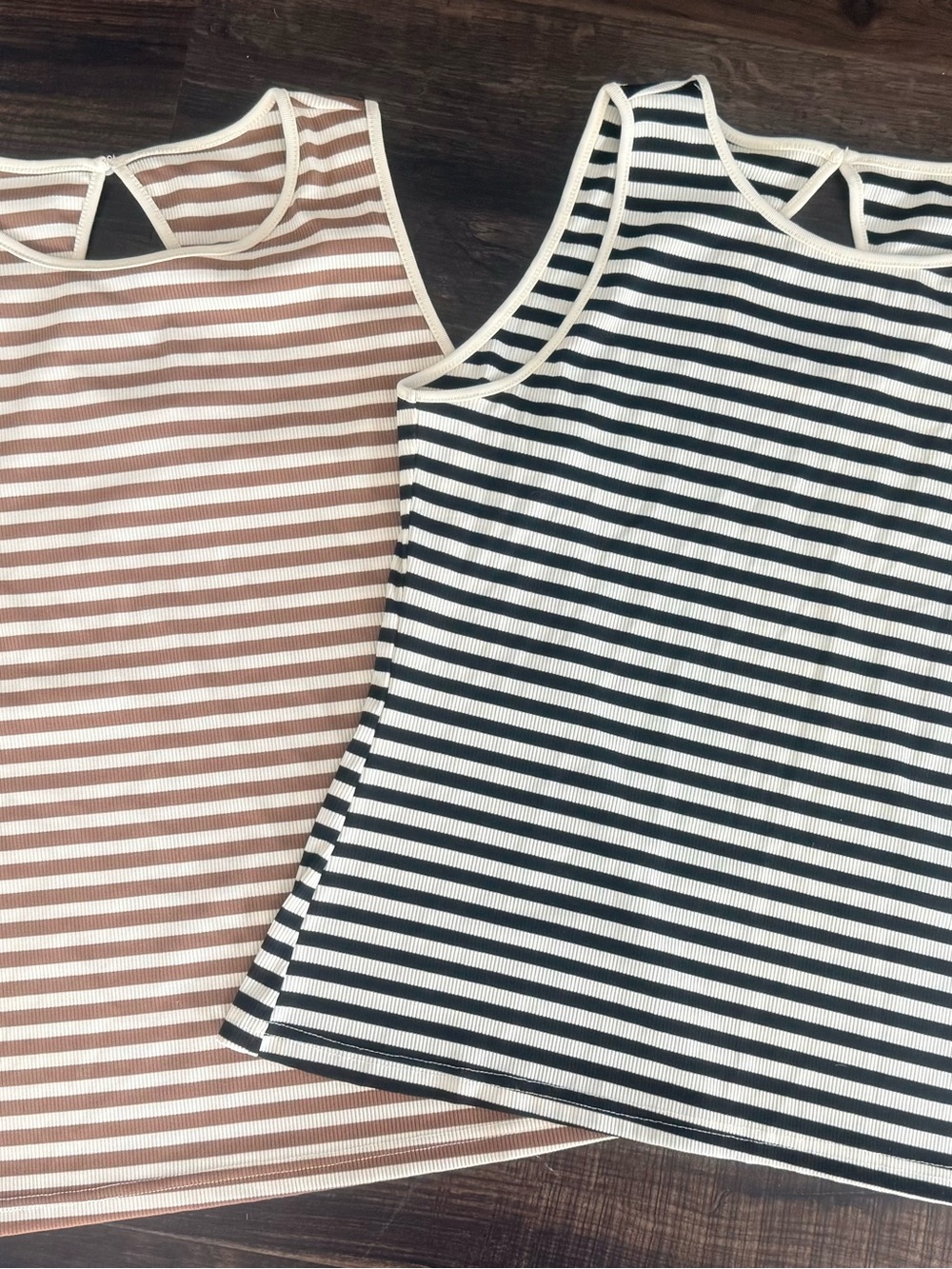 Striped Ribbed Tank Top in Black & Cream and Tan & Cream - Women's